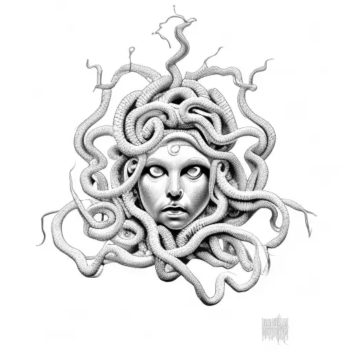 Black And Grey Blind Medusa Greek Tattoo Idea Blackink Ai