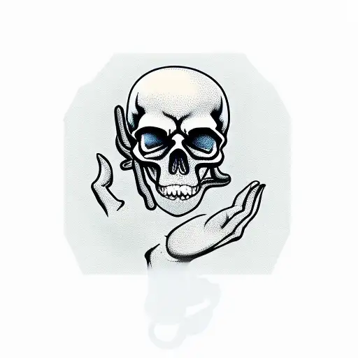 Realism Grim Reaper Skull Holding Finger Up In Tattoo Idea