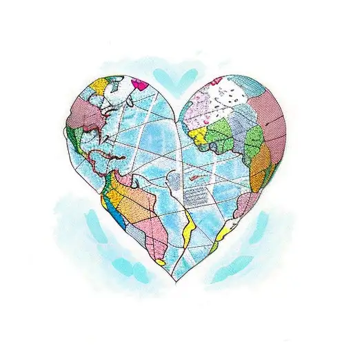 Traditional A Heart Shaped World Map With Dotted Tattoo Idea