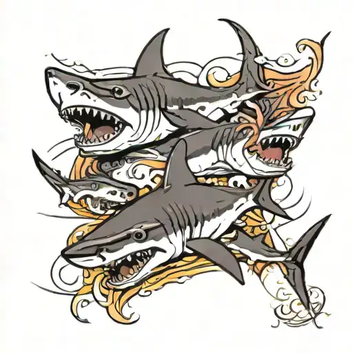 Neo Traditional Sharks Wrapping Around Leg Starting Tattoo Idea