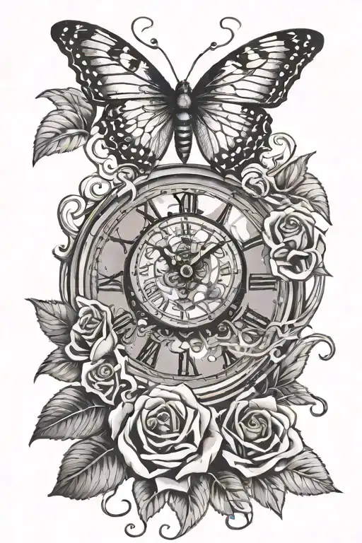 Black And Grey Clock Tattoo Idea BlackInk AI