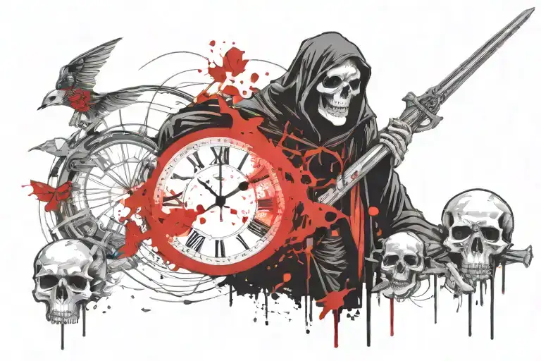 Trash Polka Grim Reaper Holding A Clock And A Skull Tattoo Blackink Ai