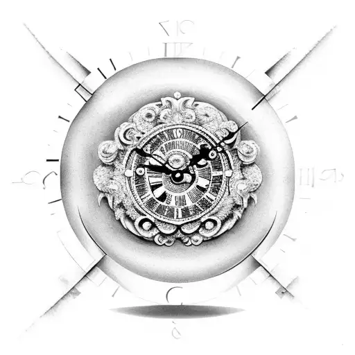 Black And Grey Clock Hourglass With Vintage Baroque Tattoo Idea