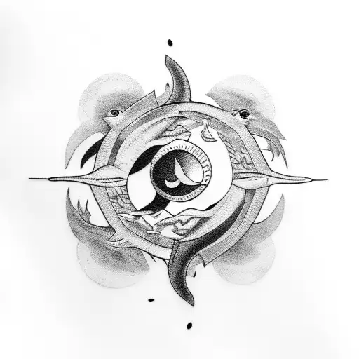 Blackwork Yin And Yang With Sharks Tattoo Idea Blackink Ai