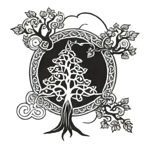 Blackwork Celtic Tree Consisting Of Celtic Knots Tattoo Idea