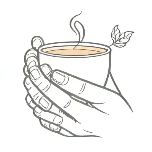 hand holding coffee cup with wedding abnd on finger  tattoo design idea