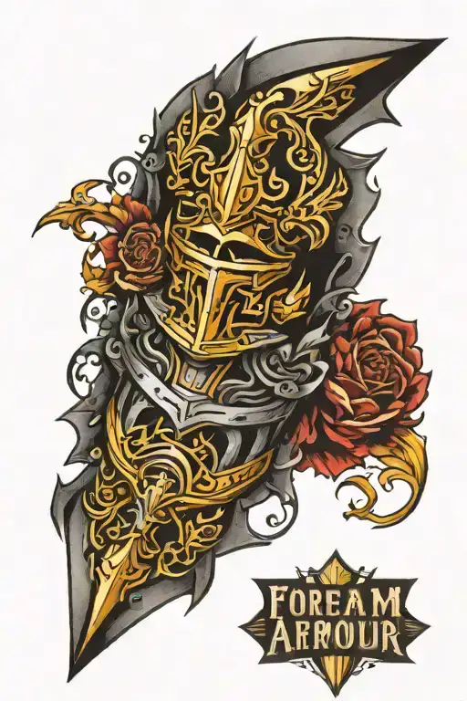forearm iron armour tattoo design idea