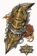 forearm iron armour tattoo design idea