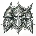 forearm iron armour tattoo design idea