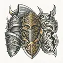 forearm iron armour tattoo design idea