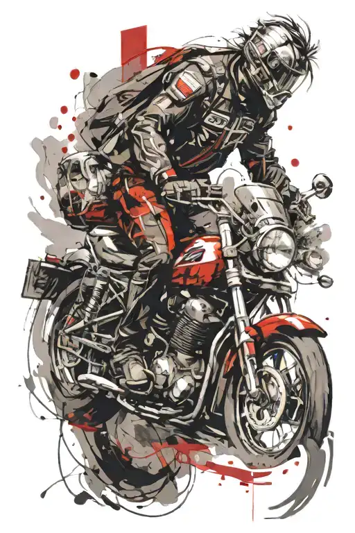 generate a motorcycle guy who speed with his gurdian angel in a motorcycle tattoo design idea