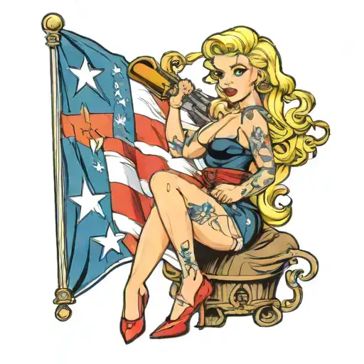 blonde pinup girl with Texas flag   tattoo design idea