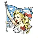 blonde pinup girl with Texas flag   tattoo design idea