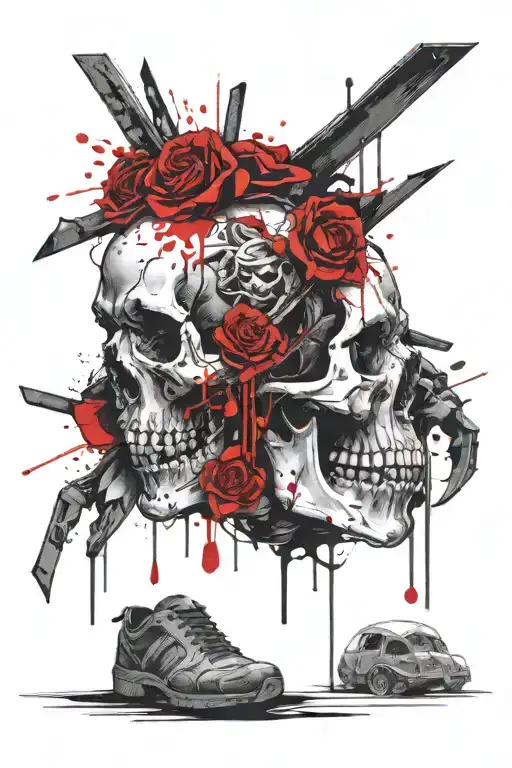 Omertà(I don’t see I don’t hear I don’t speak) criminal hooligan skull (back side of calf) tattoo design idea