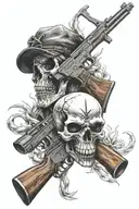 Hooligan Skull with crossbones but instead of crossbones an AK-47 gun and a fist tattoo design idea