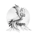 A griffon perched on a witcher's shoulder, both ready for battle tattoo design idea