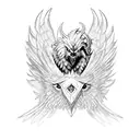 A griffon perched on a witcher's shoulder, both ready for battle tattoo design idea