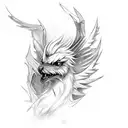 A griffon perched on a witcher's shoulder, both ready for battle tattoo design idea