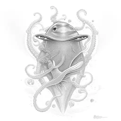 Generate a captivating ocean-themed tattoo featuring a graceful ray. Emphasize the use of intricate outlines to highligh tattoo design idea