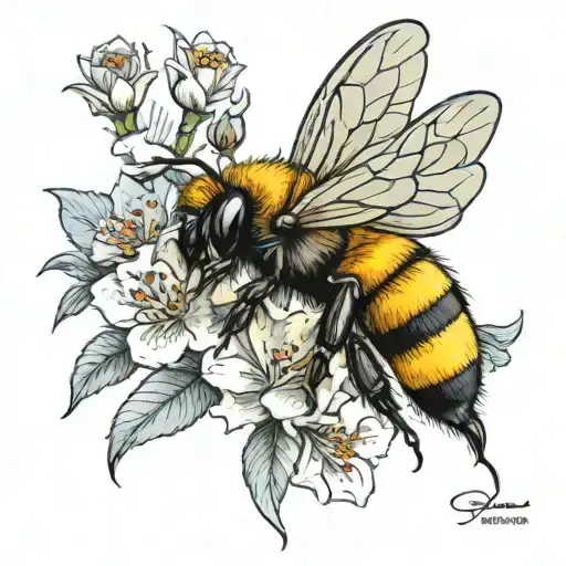 bumblebee on flower blooming tattoo design idea