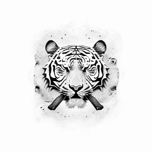 Chill tiger welding a skull tattoo design idea