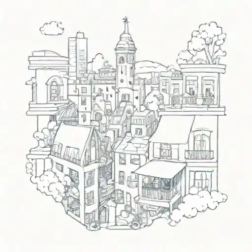 A whimsical cityscape inspired by La La Land tattoo design idea