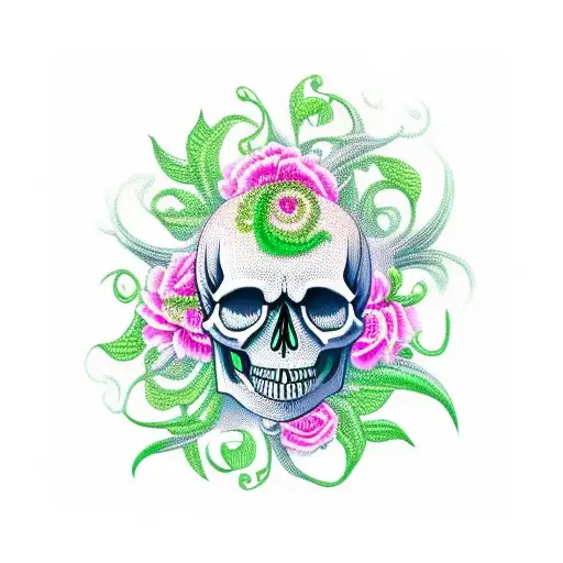 skull with green vines tattoo design idea