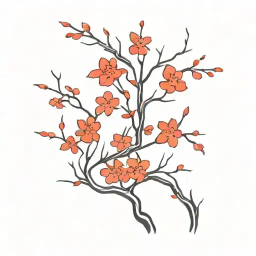 red and black minimalistic cherry blossom tree tattoo design idea