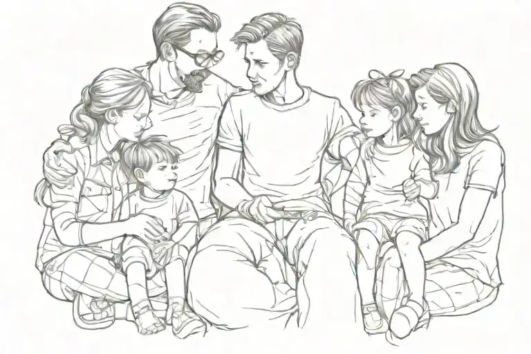 Mom dad and 2 children boy and a girl tattoo design idea
