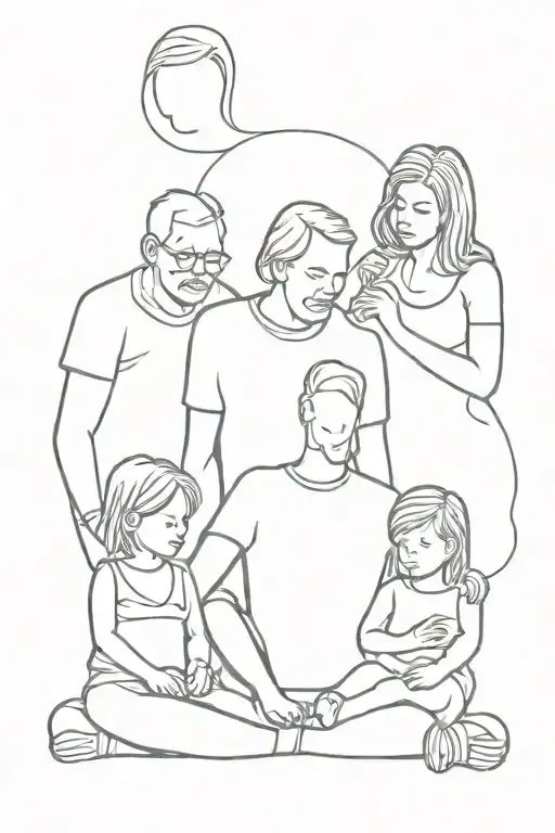 Mom dad and 2 children sitting tattoo design idea