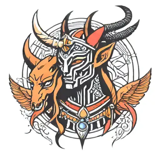 amon ra + devil tattoo design idea