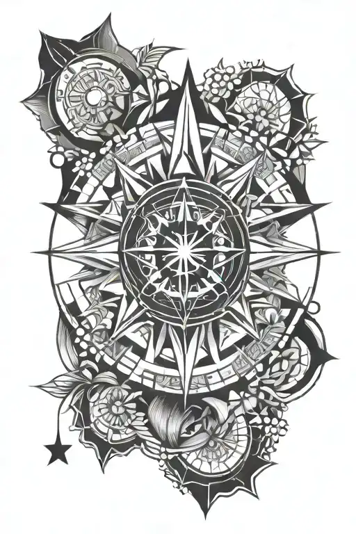Mandala and compass surrounded tattoo design idea