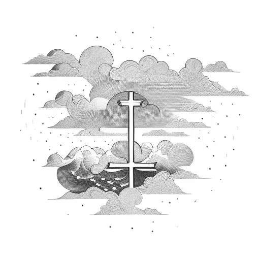 cross and storm clouds tattoo design idea