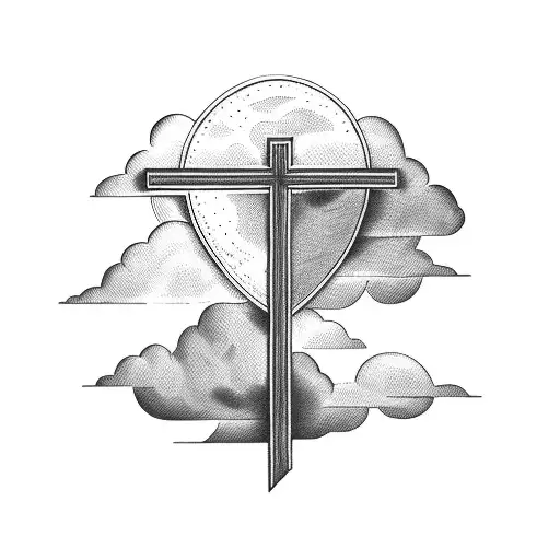 cross behind clouds tattoo design idea