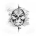 cross and storm clouds tattoo design idea