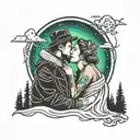 couple kissing under northern lights  tattoo design idea