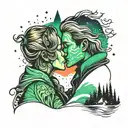 couple kissing under northern lights  tattoo design idea