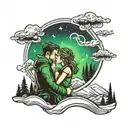 couple kissing under northern lights  tattoo design idea