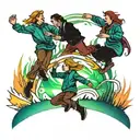 four people leaping through northern lights tattoo design idea