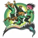 four people leaping through northern lights tattoo design idea