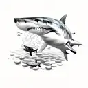 coral reef with great white shark, turtle, orca and hammerhead shark tattoo design idea