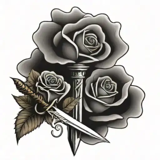 sword and rose intertwined tattoo design idea