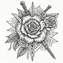 sword and wild rose tattoo design idea