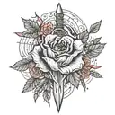 sword and wild rose tattoo design idea