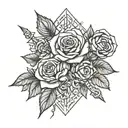 sword and wild rose tattoo design idea
