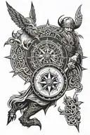 Viking compass and traditional Viking warrior wielding tattoo design idea