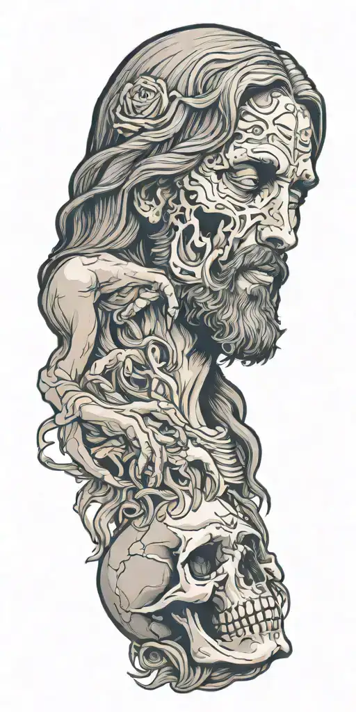 jesus christ touching a skull  tattoo design idea