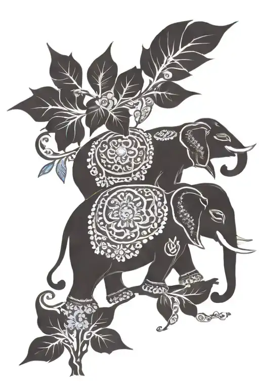 indian elephant and bluebird sitting on branch tattoo design idea