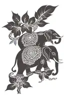 indian elephant and bluebird sitting on branch tattoo design idea