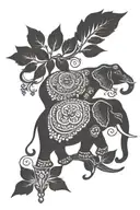 indian elephant and bluebird sitting on branch tattoo design idea